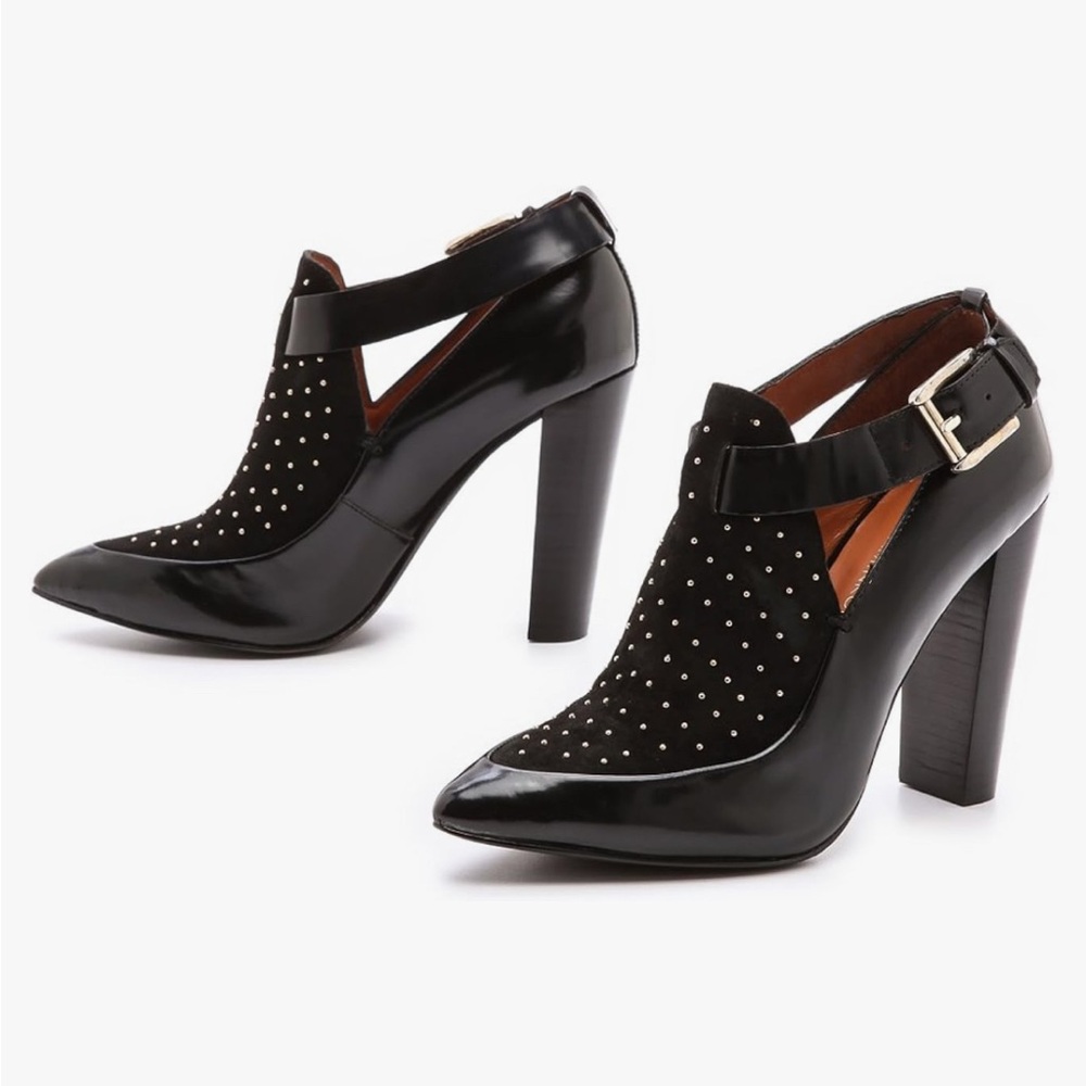 REBECCA MINKOFF Gio Too Leather & Suede Studded Ankle Boots. Size 6.5.